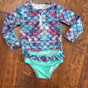 Mermaid print ruffle, fishscale rash, guard, two-piece, bathing suit 6-9 months